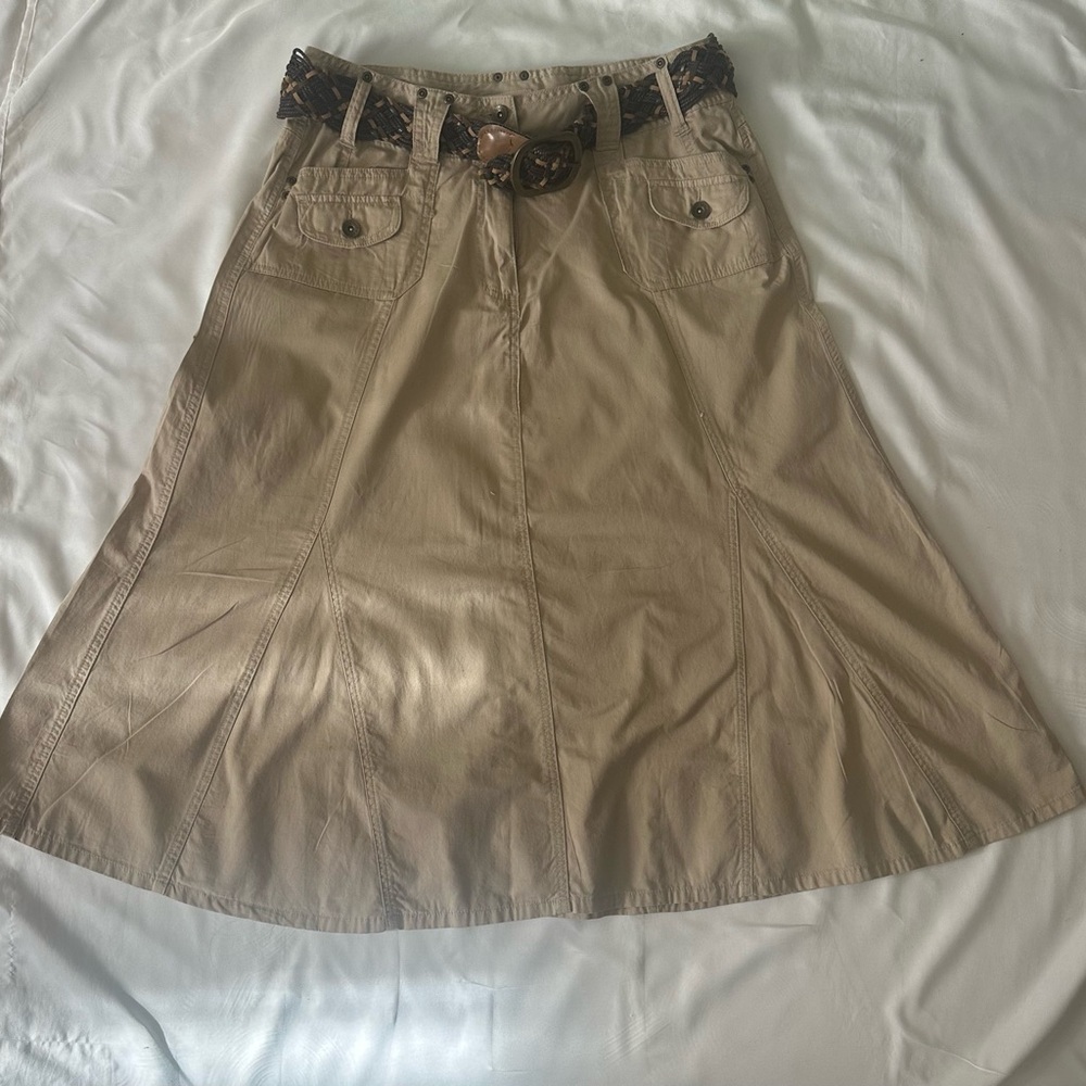Faded Glory Beige A-Line Skirt with Patterned Belt